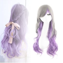 Peluca Bicolor Degradee 70cm Harajuku Lila Lavanda Castaño