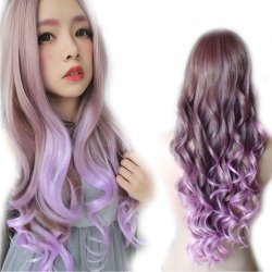 Peluca Bicolor Degradee 70cm Harajuku Lila Lavanda Castaño