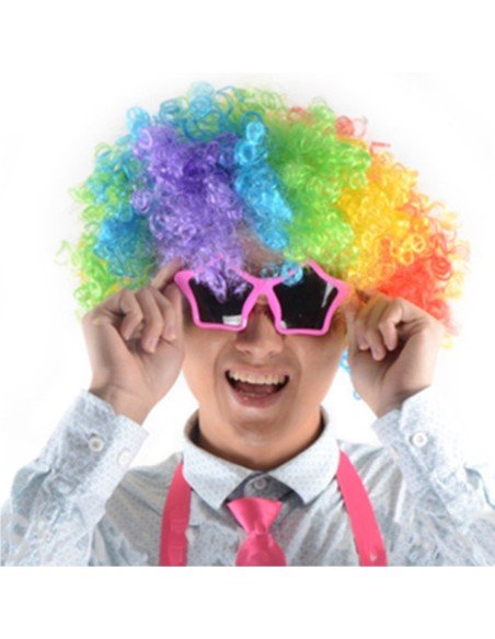 Peluca Afro de Fantasía Multicolor Payaso