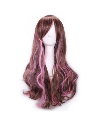 Peluca Bicolor Degradee 70cm Harajuku Castaño Rosado