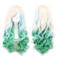 Peluca Bicolor Degradee 70cm Harajuku Rubio Verde Azul Cyan