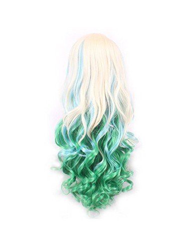 Peluca Bicolor Degradee 70cm Harajuku Rubio Verde Azul Cyan