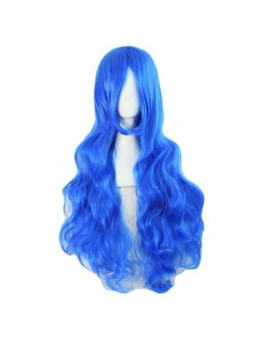 Peluca Cosplay Ondulada 80cm Kanekalon Azul Rey