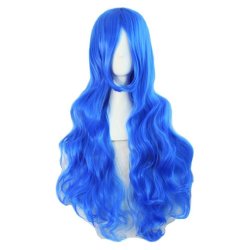 Peluca Cosplay Ondulada 80cm Kanekalon Azul Rey