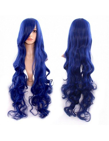 Peluca Cosplay Ondulada 80cm Kanekalon Azul Petróleo