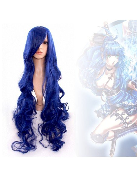 Peluca Cosplay Ondulada 80cm Kanekalon Azul Petróleo