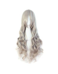 ⭐ Peluca Cosplay Ondulada 80cm Kanekalon Gris Cenizo 2