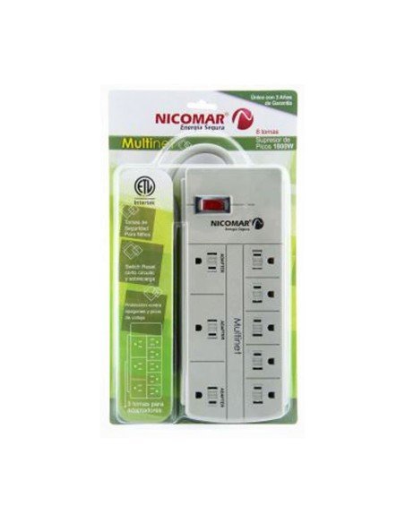 Supresor de Picos MultiNet de 8 tomas polarizadas Supresor de Picos MultiNet de 8 tomas polarizadas