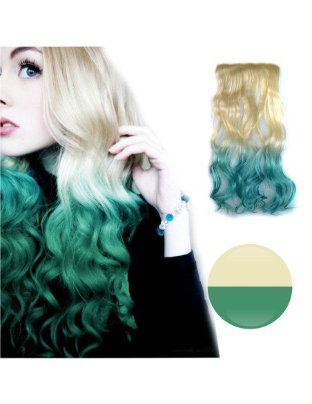 Cortina de cabello Ondulada Californianas Rubio Aguamarina Verde