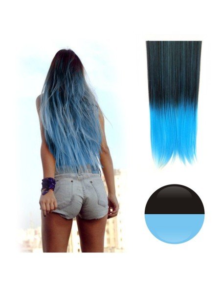 Cortina de Cabello Lisa Degradee Extensión Negro a Celeste