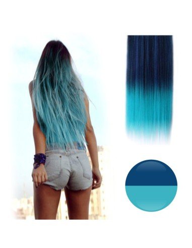 Cortina de Cabello Lisa Degradee Extensión Azul Petróleo a Turquesa