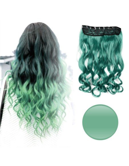Extension de Cabello Unicolor Rizada Verde Cosplay
