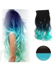 Cortina de Cabello Ondulada Degradee Negro a Verde Turquesa