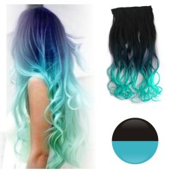 Cortina de Cabello Ondulada Degradee Negro a Verde Turquesa