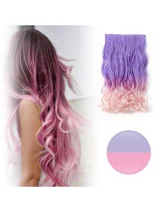 Cortina de Cabello Ondulada Degradee Lila a Rosado