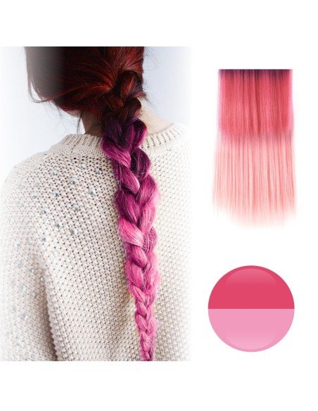 Cortina de Cabello Lisa Degradee Extensión Fucsia a Rosado