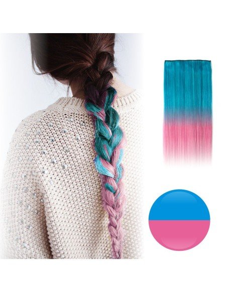 Cortina de Cabello Lisa Degradee Extensión Turquesa a Fucsia