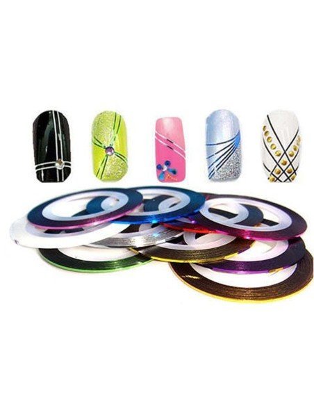 kit x12 Cintas decorativas Nail Art Tirillas adhesivas manicure Uñas