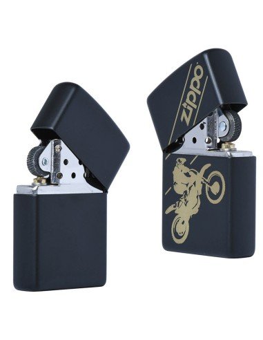 Encendedor Zippo Stamp Motocross 29528 Black Mate - Negro