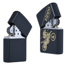 Encendedor Zippo Stamp Motocross 29528 Black Mate - Negro