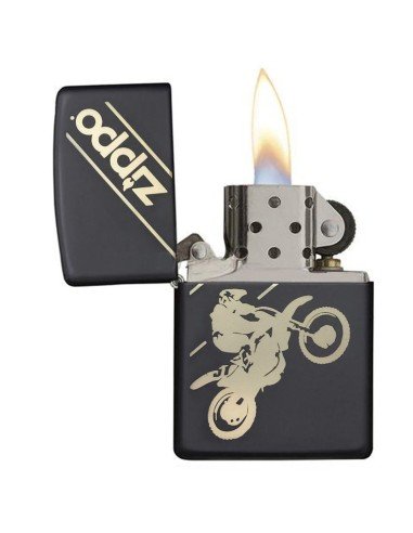 Encendedor Zippo Stamp Motocross 29528 Black Mate - Negro