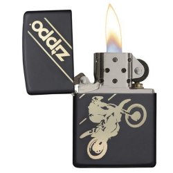 Encendedor Zippo Stamp Motocross 29528 Black Mate - Negro