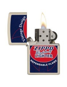 Encendedor Zippo Stamp vintage design flame 29536 - Blanco Azul 2