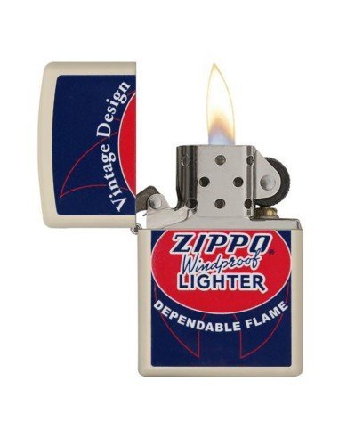 Encendedor Zippo Stamp vintage design flame 29536 - Blanco Azul