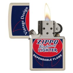 Encendedor Zippo Stamp vintage design flame 29536 - Blanco Azul
