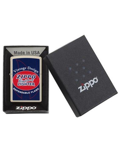Encendedor Zippo Stamp vintage design flame 29536 - Blanco Azul