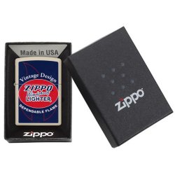 Encendedor Zippo Stamp vintage design flame 29536 - Blanco Azul