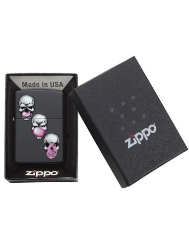 Encendedor Zippo Stamp Skull Bubble Gum 29398 Black Matte - Negro