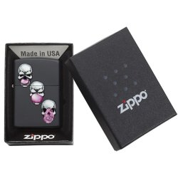 Encendedor Zippo Stamp Skull Bubble Gum 29398 Black Matte - Negro