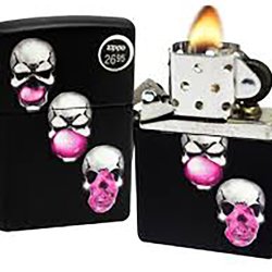 Encendedor Zippo Stamp Skull Bubble Gum 29398 Black Matte - Negro