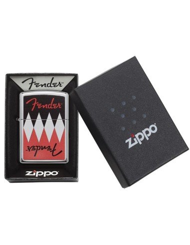 Encendedor Zippo Stamp Fender Guitar 29309 High Polish Chrome - Plateado