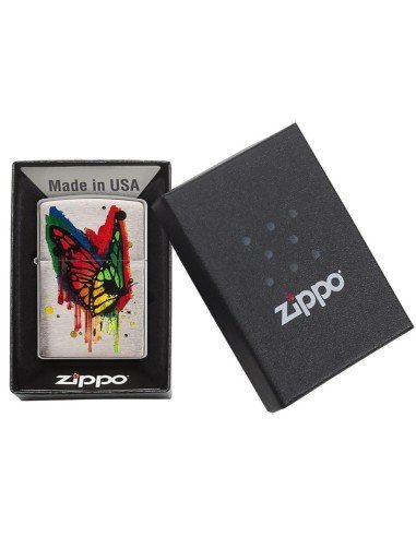 Encendedor Zippo Stamp Butterfly Lighter 29392 Brushed Chrome - Plateado