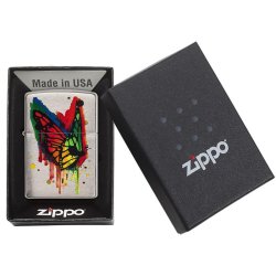 Encendedor Zippo Stamp Butterfly Lighter 29392 Brushed Chrome - Plateado