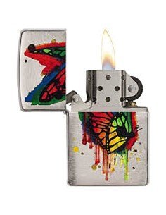 Encendedor Zippo Stamp Butterfly Lighter 29392 Brushed Chrome - Plateado 2