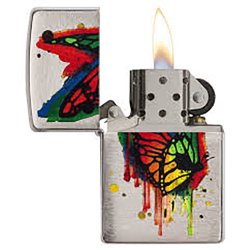 Encendedor Zippo Stamp Butterfly Lighter 29392 Brushed Chrome - Plateado
