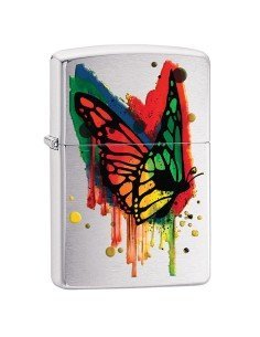 Encendedor Zippo Stamp Butterfly Lighter 29392 Brushed Chrome - Plateado