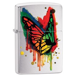 Encendedor Zippo Stamp Butterfly Lighter 29392 Brushed Chrome - Plateado
