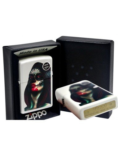 Encendedor Zippo Stamp Day Of The Dead Lady Tattoo Women Girl 29400 White Matte - Blanco