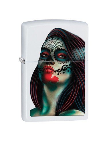 Encendedor Zippo Stamp Day Of The Dead Lady Tattoo Women Girl 29400 White Matte - Blanco