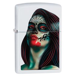 Encendedor Zippo Stamp Day Of The Dead Lady Tattoo Women Girl 29400 White Matte - Blanco