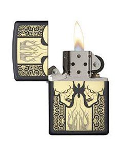 Encendedor Zippo Stamp Skulls Flaming Face 29404 Black Matte - negro 2
