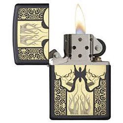 Encendedor Zippo Stamp Skulls Flaming Face 29404 Black Matte - negro