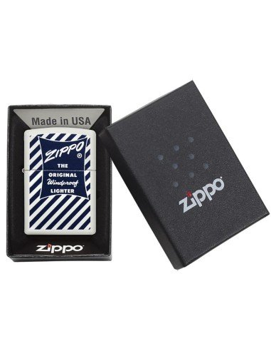Encendedor Zippo Stamp Logo Design Blue & White  29413 - Blanco