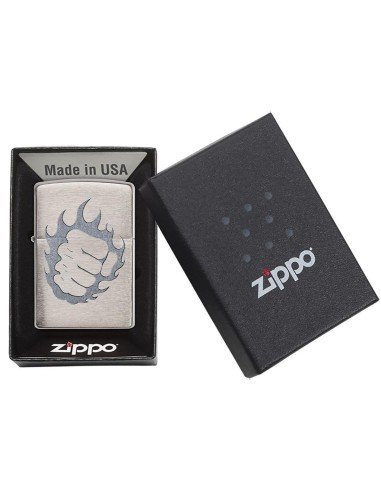 Encendedor Zippo Stamp Tattoo Fire And Fist 29428 Brushed Chrome - Plateado