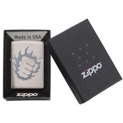 Encendedor Zippo Stamp Tattoo Fire And Fist 29428 Brushed Chrome - Plateado