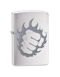 Encendedor Zippo Stamp Tattoo Fire And Fist 29428 Brushed Chrome - Plateado